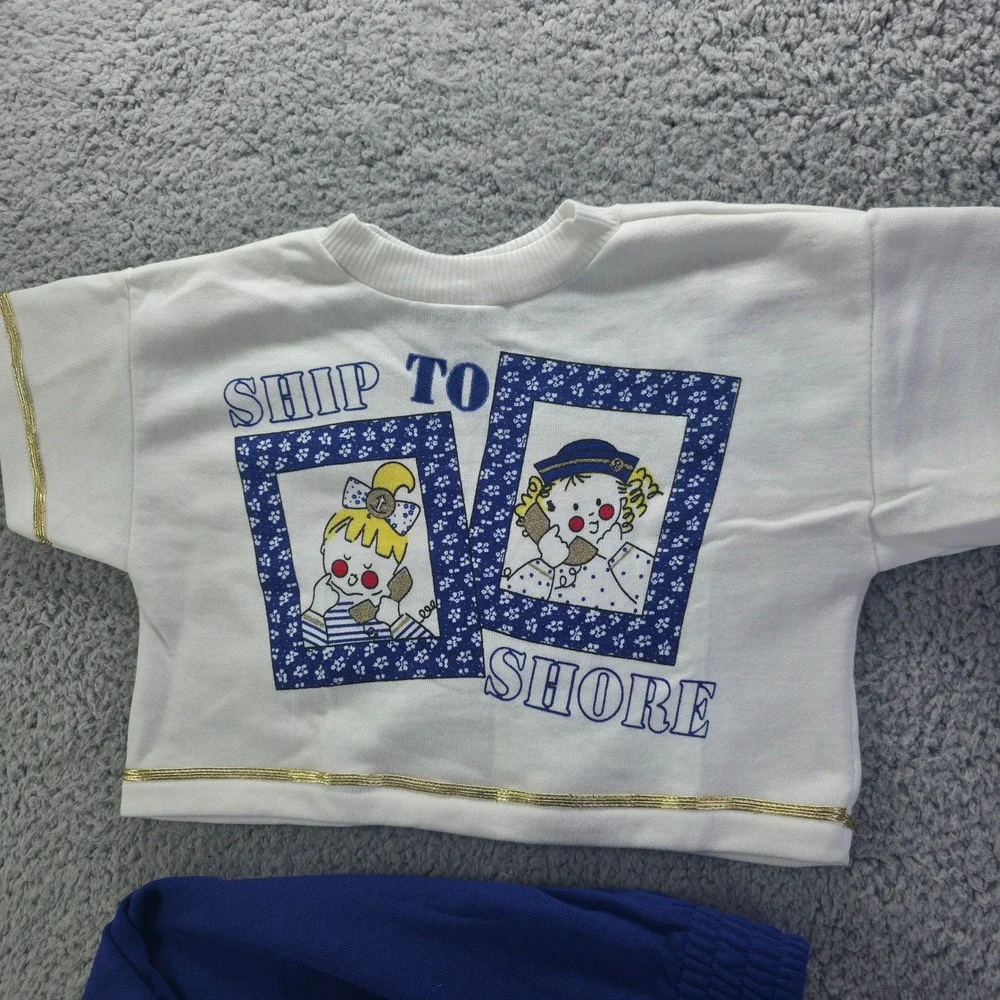 Vintage Carters Kids 6X Ship To Shore Nautical Sweatshirt Pants Set Blue White